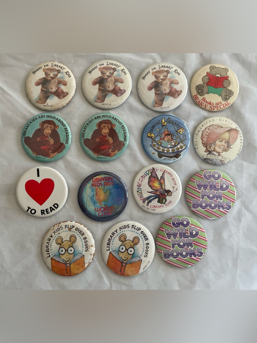 Vtg Library Pin Button Lot 80's 90's Novelty Book Lovers School Teacher Lot